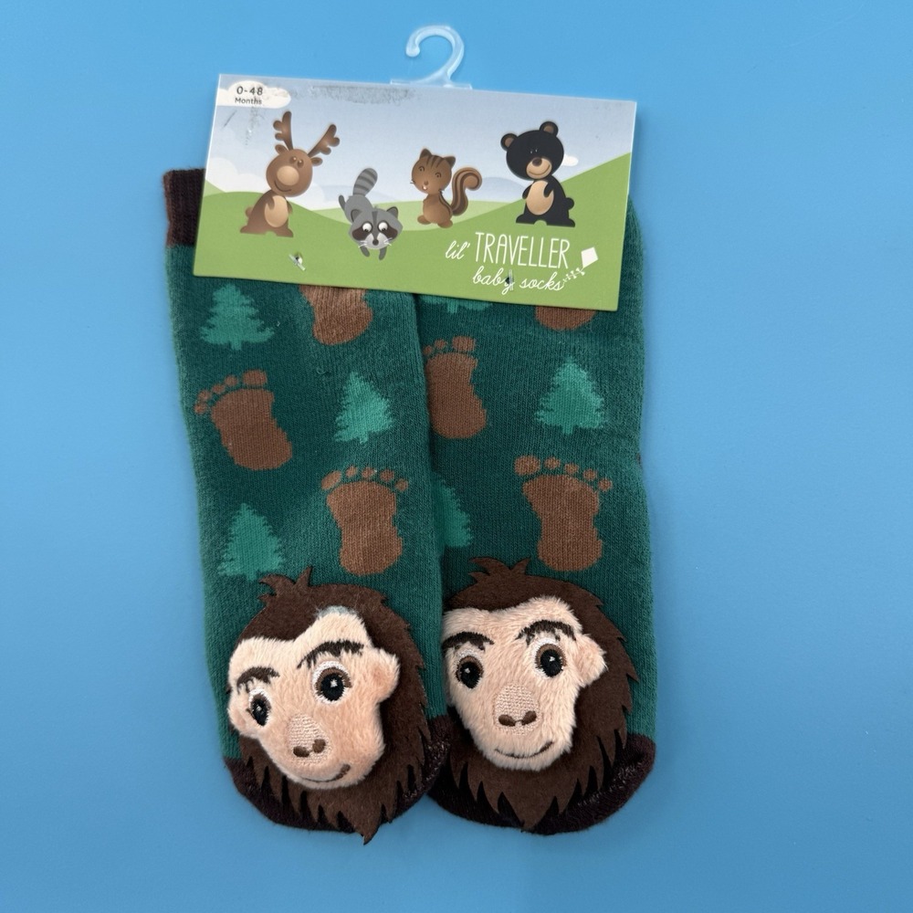 Lil Traveller Baby Socks Monkey Forest Footprint Print Green 0–48 Months New